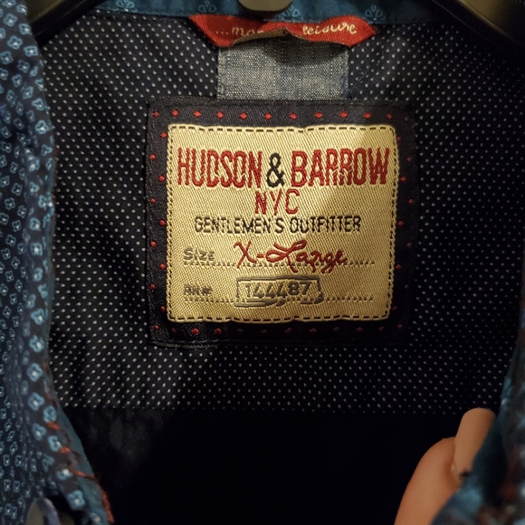 Men's Navy Patterned Polo by Hudson & Barrow - Picture 5 of 6